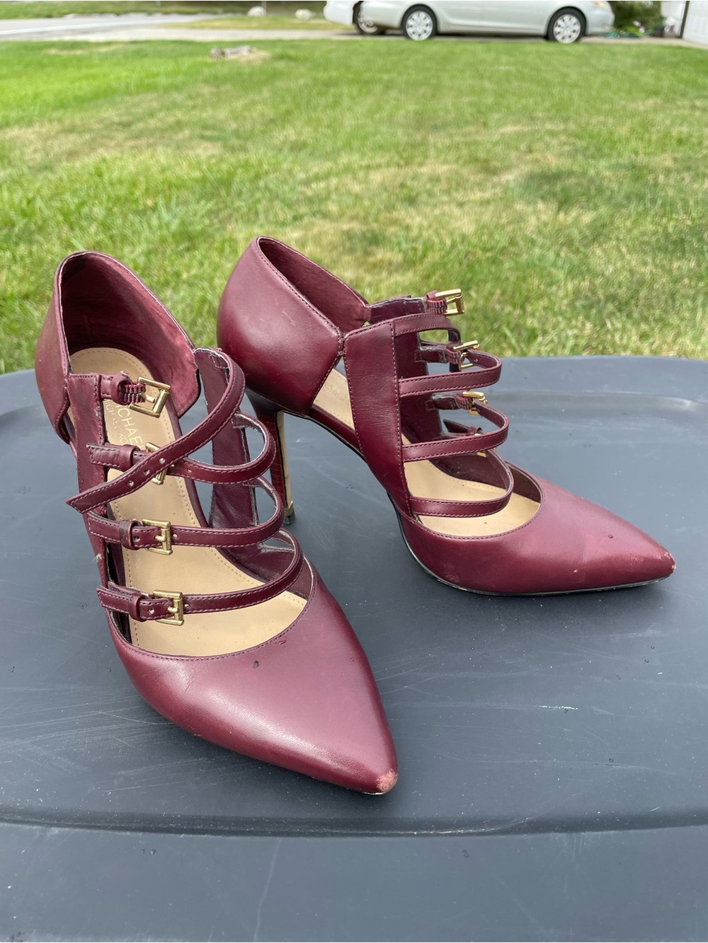 Michael Kors Burgundy Strappy Pointed-Toe Heels